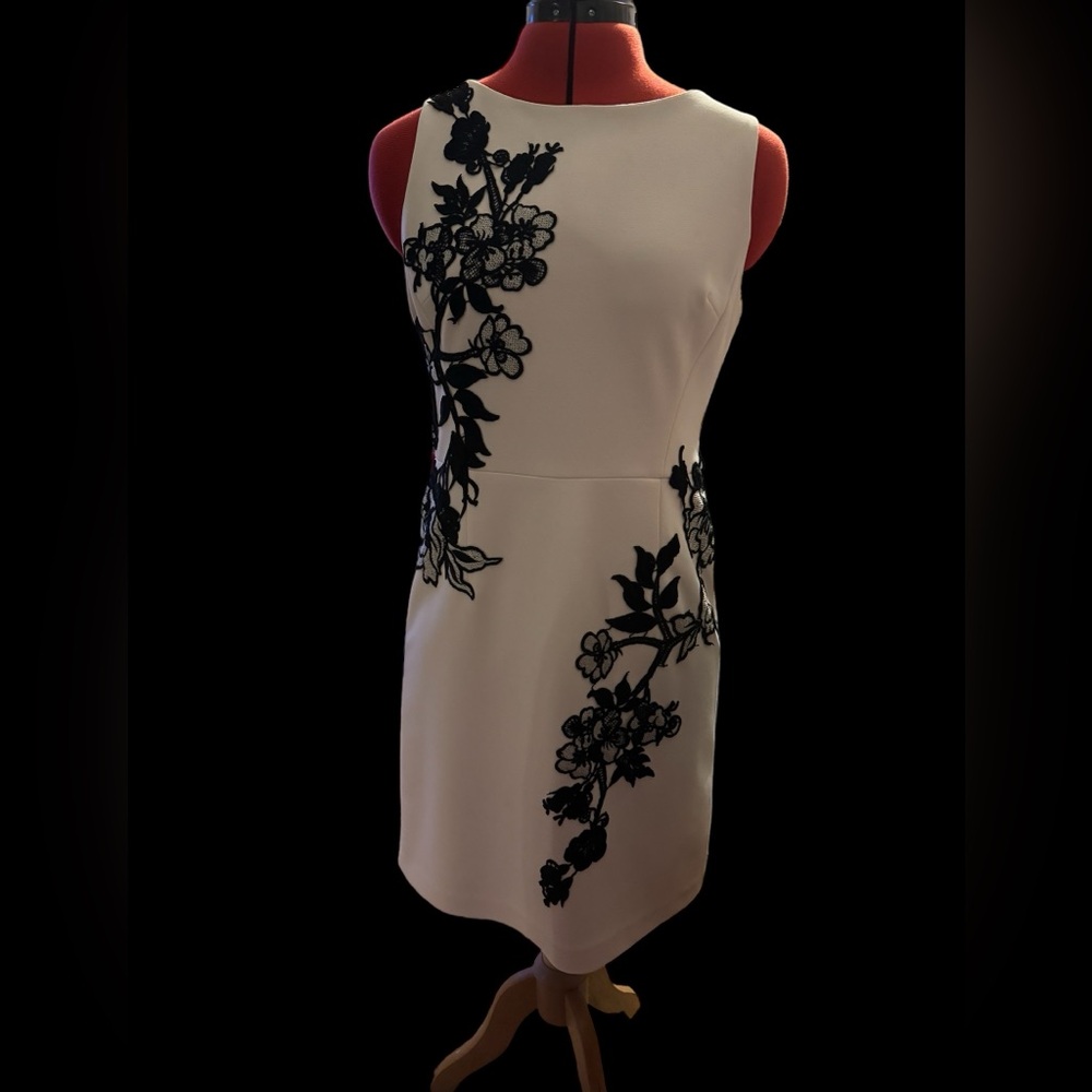 Betsey Johnson Cream & black lace sleeveless sheath dress sz 2 :)